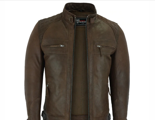 Mens Brown Leather Biker Jacket – Classic Slim Fit