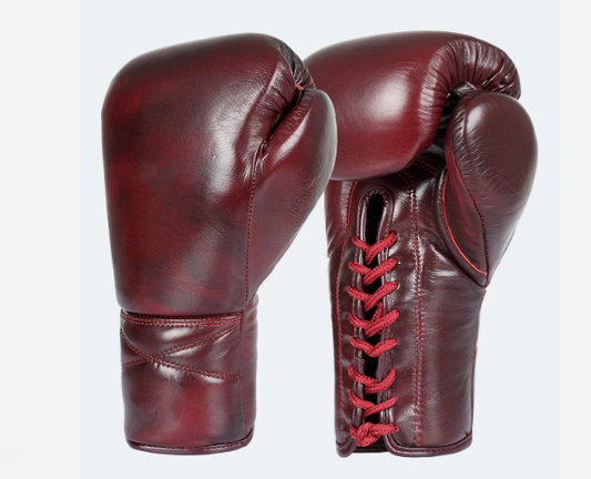 Choose First Industry Heritage Luxe Lace-Up Boxing Gloves - Vintage Burgundy Leather for Elite Performance
